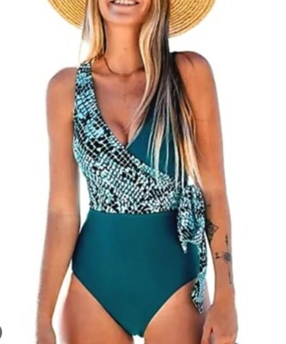 NWT Cupshe Teal Side Tye Figure Flattering One-Peice Swimsuit Women's Sz XS